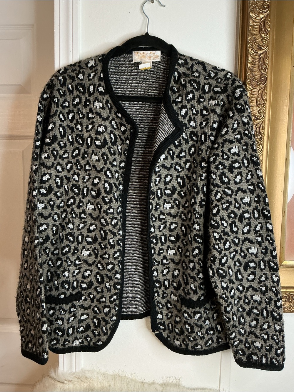 Tally Ho Leopard Knit Open-Front Jacket - Black & Gray